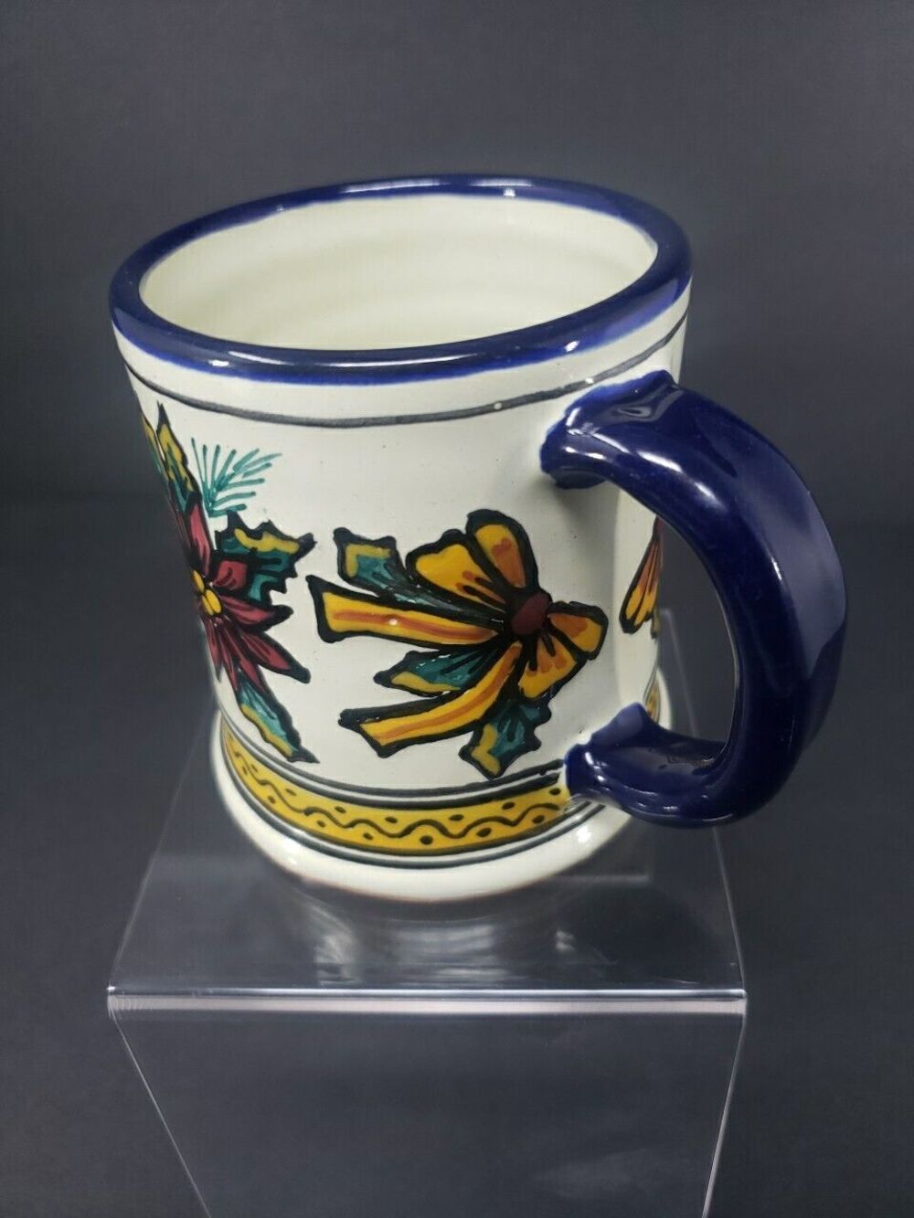 Talavera Pottery Coffee Mug Puebla Mexico Poinsettia Christmas Hand Painted - Picture 3 of 15